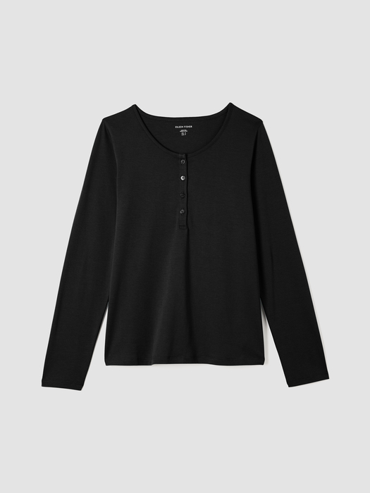Organic Cotton Interlock Henley Sleep Top - Eileen Fisher Outlet