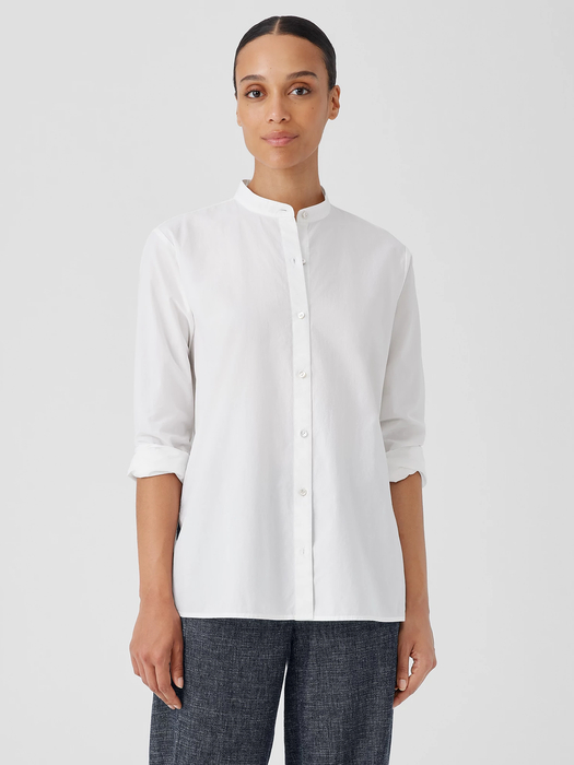 Washed Organic Cotton Poplin Band Collar Shirt - Eileen Fisher Outlet