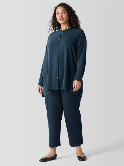 Silk Georgette Crepe Band Collar Shirt - Eileen Fisher Outlet