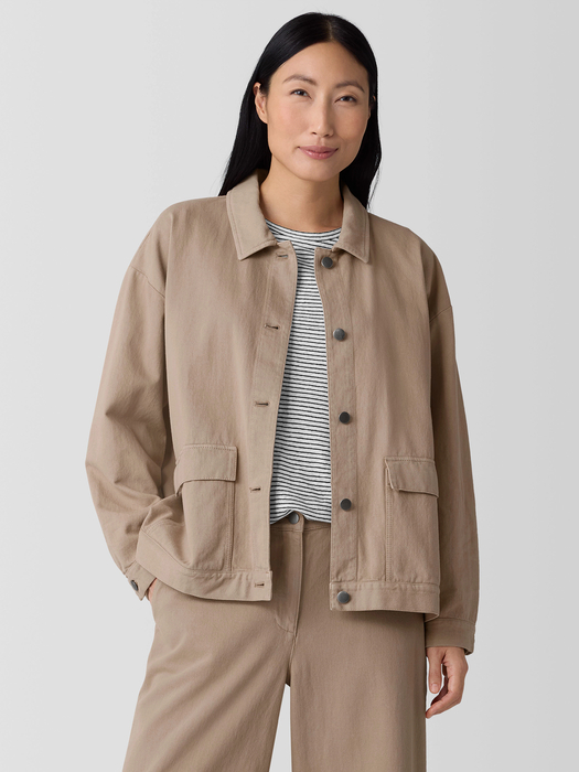 Garment-Dyed Utility CottonClassic Collar Jacket - Eileen Fisher Outlet