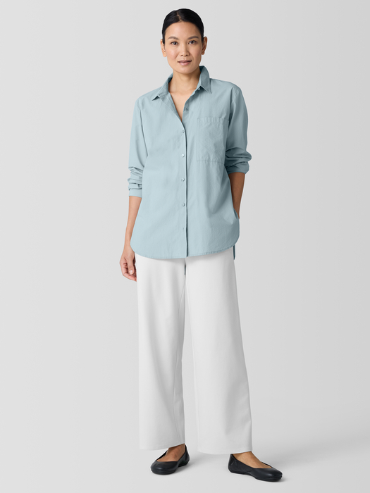Washed Organic Cotton Poplin Classic Collar Long Shirt - Eileen Fisher Outlet