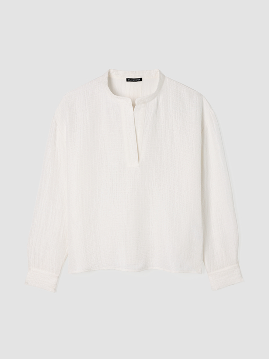 Silk Linen Box Band Collar Top - Eileen Fisher Outlet