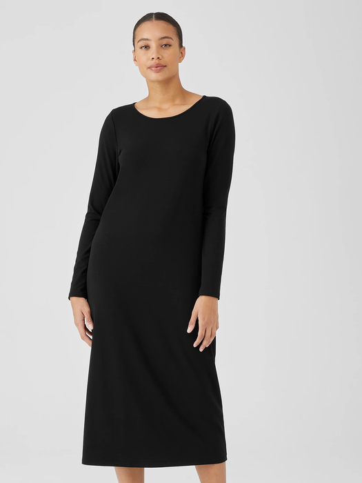 Stretch Jersey Knit Jewel Neck Dress - Eileen Fisher Outlet