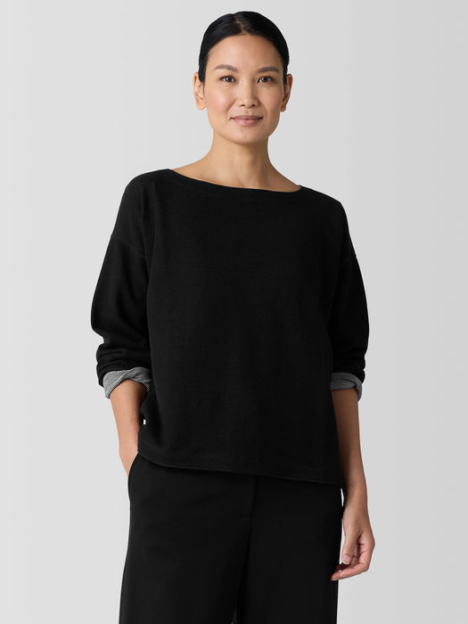 Doubleknit Organic Cotton Stripe Bateau Neck Top - Eileen Fisher Outlet