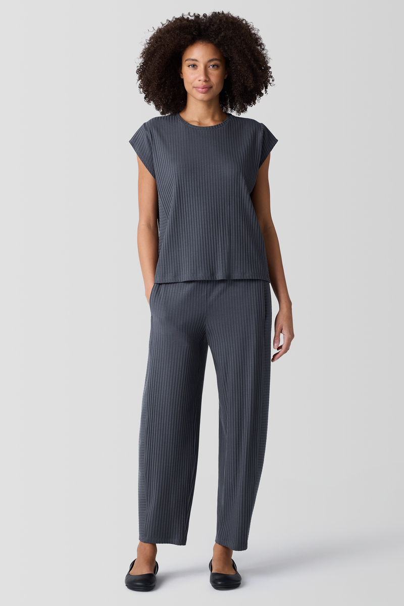 Textured Stretch Rib Round Neck Top - Eileen Fisher Outlet