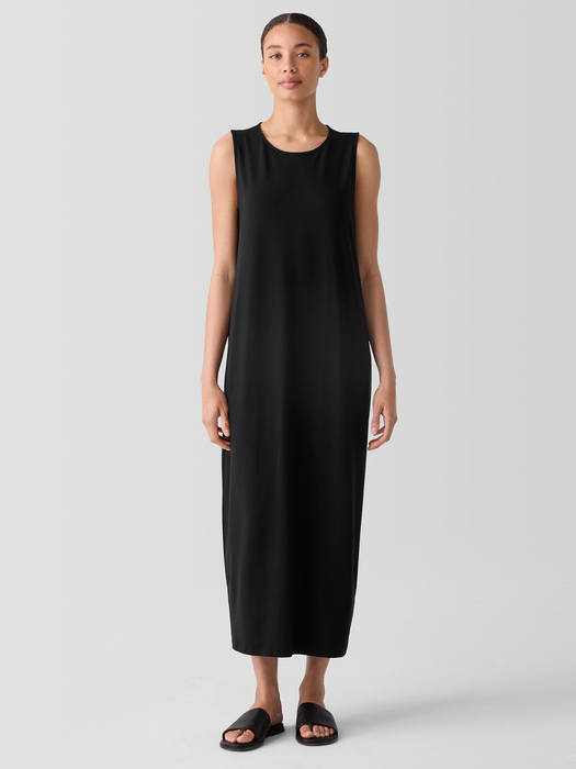 Stretch Jersey Knit Round Neck Dress - Eileen Fisher Outlet