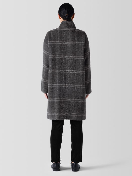 Luxe Alpaca Windowpane Stand Collar Coat - Eileen Fisher Outlet