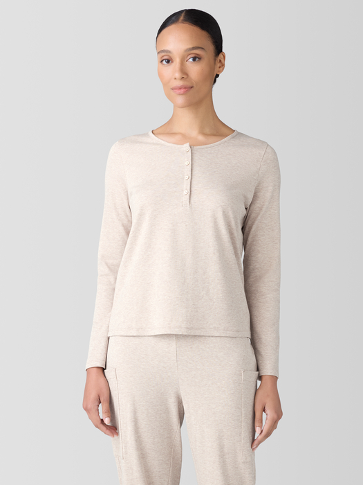 Mélange Organic Cotton Interlock Henley Sleep Top - Eileen Fisher Outlet