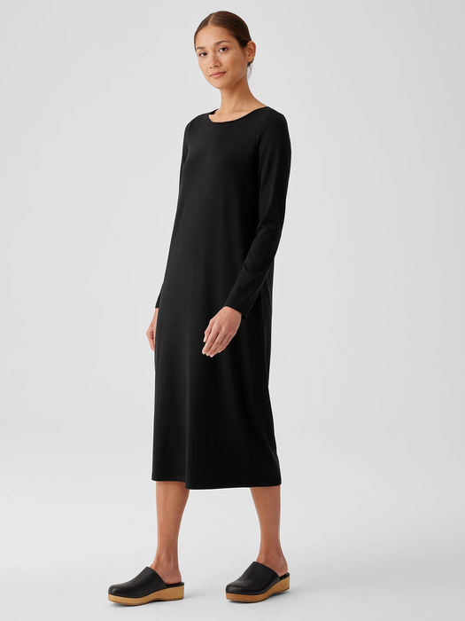 Stretch Jersey Knit Jewel Neck Dress - Eileen Fisher Outlet