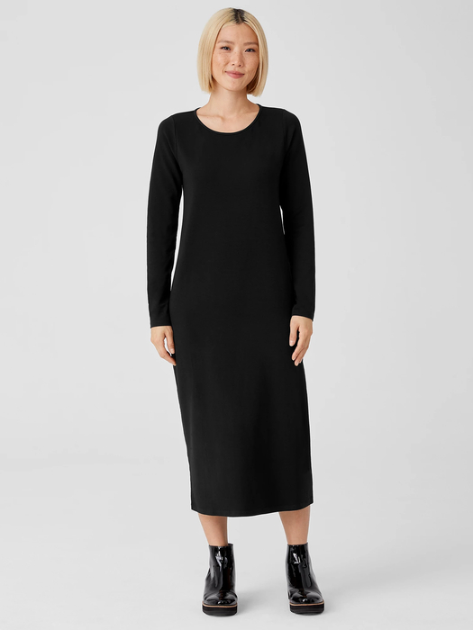 Stretch Jersey Knit Jewel Neck Dress - Eileen Fisher Outlet