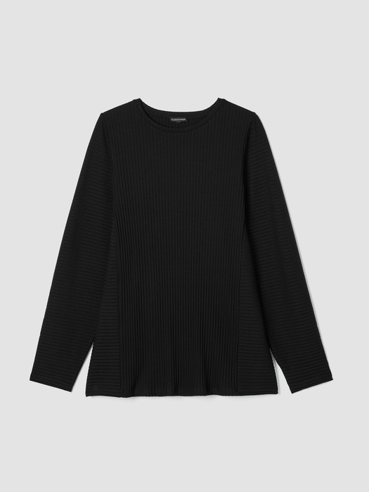 Textured Stretch Rib Round Neck Long-Sleeve Top - Eileen Fisher Outlet