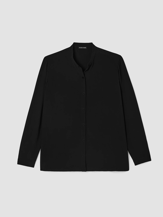 Silk Georgette Crepe Mandarin Collar Shirt - Eileen Fisher Outlet