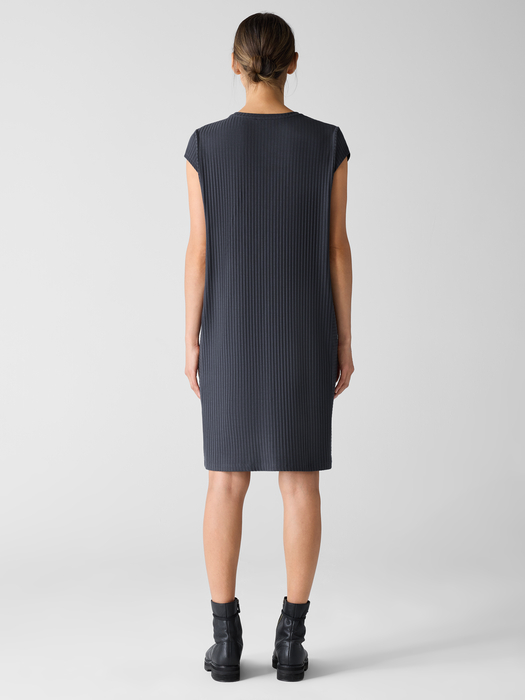 Textured Stretch Rib Round Neck Dress - Eileen Fisher Outlet