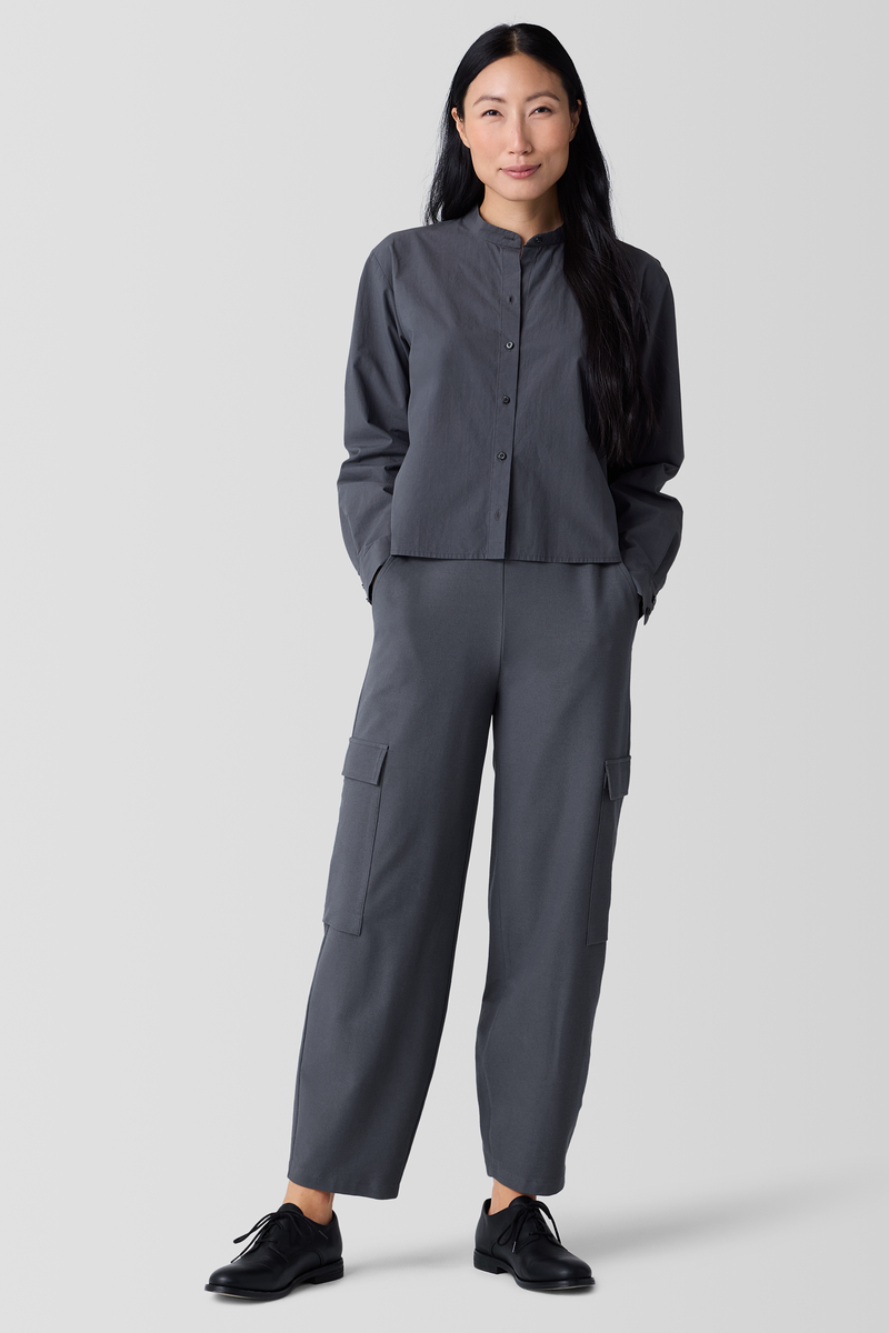 Washed Organic Cotton Poplin Band Collar Short Shirt - Eileen Fisher Outlet