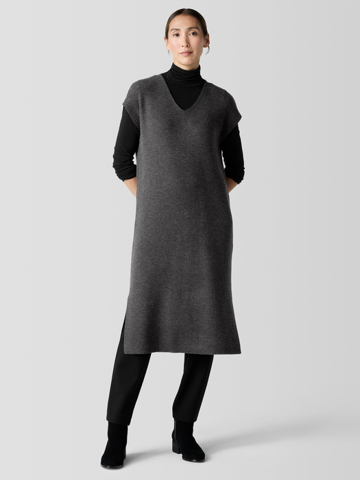 Merino Rib V-Neck Dress - Eileen Fisher Outlet