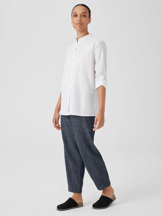 Washed Organic Cotton Poplin Band Collar Shirt - Eileen Fisher Outlet