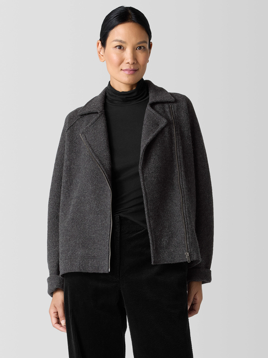 Lightweight Boiled Wool Motorcycle Jacket in Regenerative Wool - Eileen Fisher Outlet