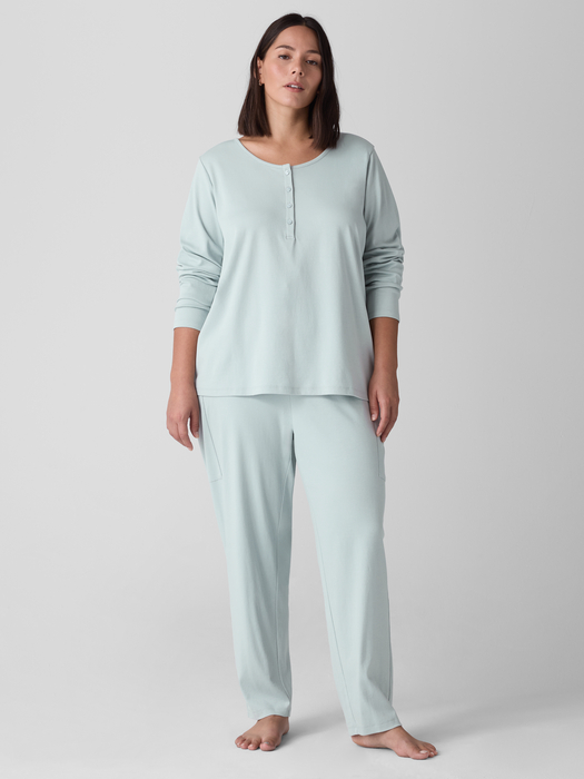 Organic Cotton Interlock Henley Sleep Top - Eileen Fisher Outlet