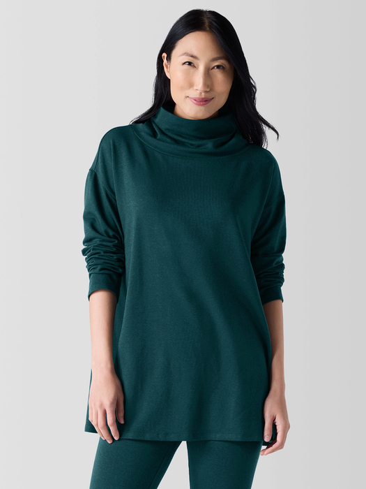 Cozy Brushed Terry Hug Funnel Neck Long Top - Eileen Fisher Outlet