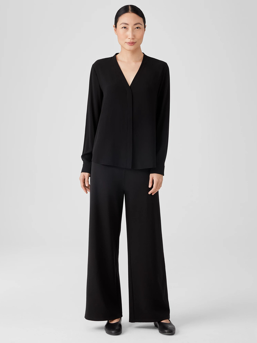 Silk Georgette Crepe V-Neck Shirt - Eileen Fisher Outlet