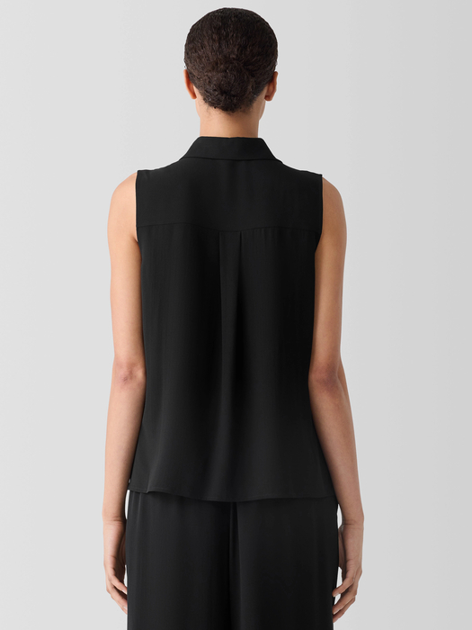 Silk Georgette Crepe Classic Collar Sleeveless Shirt - Eileen Fisher Outlet