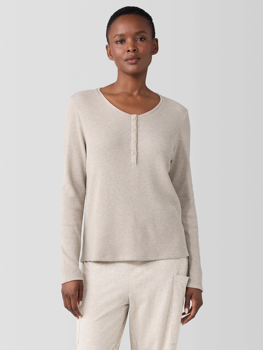 Mélange Organic Cotton Waffle Henley Sleep Top - Eileen Fisher Outlet