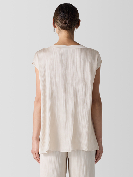 Striated Silk Satin Bateau Neck Top - Eileen Fisher Outlet