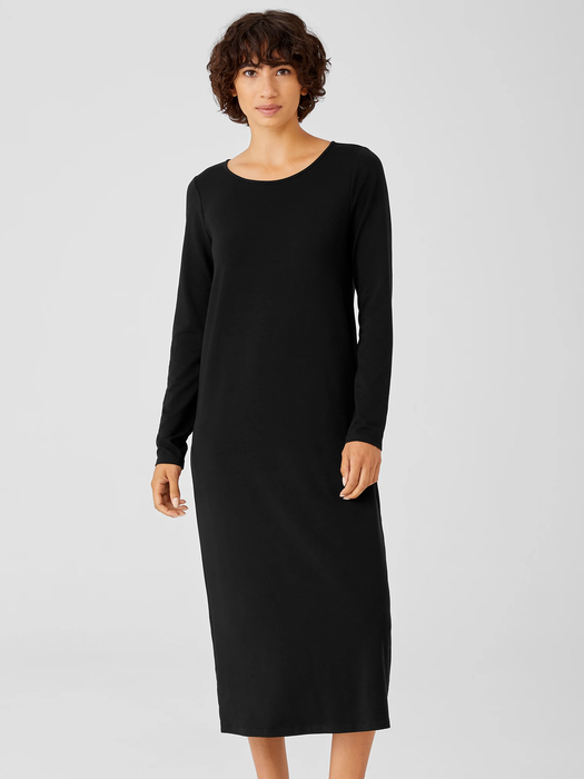 Stretch Jersey Knit Jewel Neck Dress - Eileen Fisher Outlet