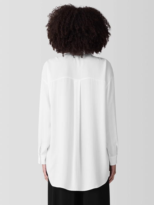 Silk Georgette Crepe Classic Collar Long Shirt - Eileen Fisher Outlet