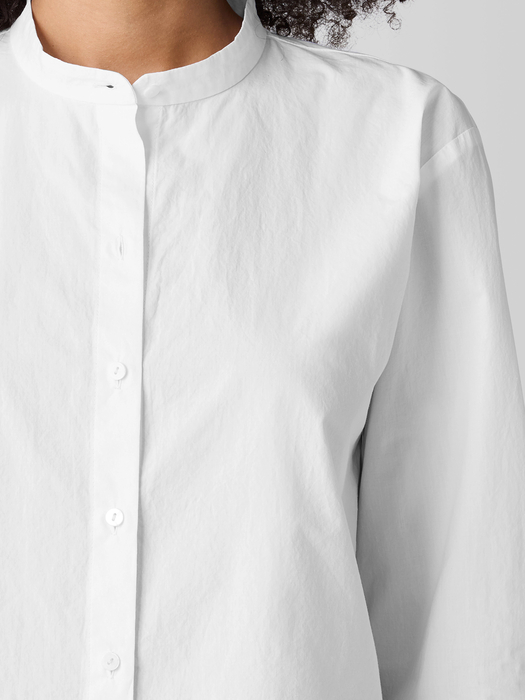 Washed Organic Cotton Poplin Band Collar Short Shirt - Eileen Fisher Outlet