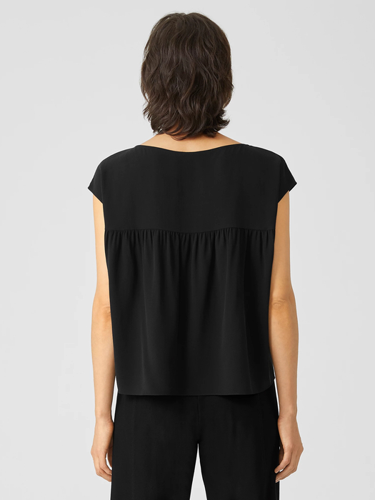 Silk Georgette Crepe Shirred-Back Top - Eileen Fisher Outlet