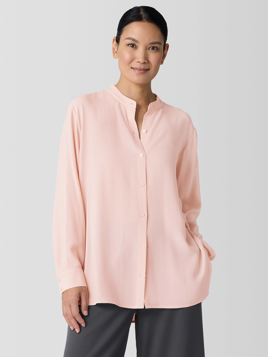 Silk Georgette Crepe Band Collar Shirt - Eileen Fisher Outlet