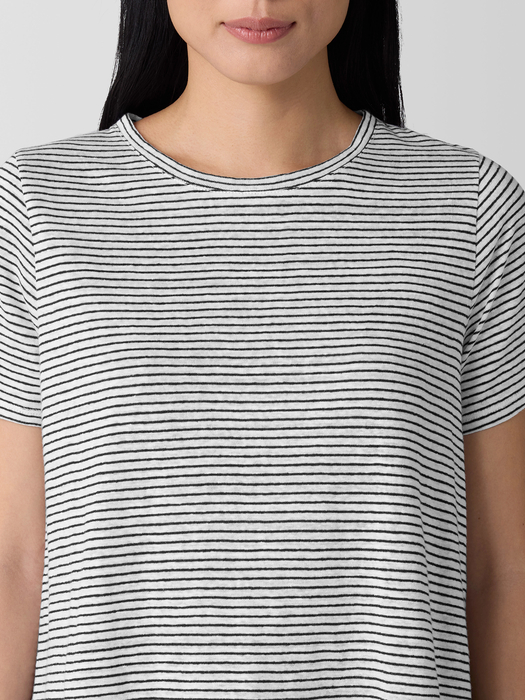Striped Organic Linen Jersey Crew Neck Tee - Eileen Fisher Outlet