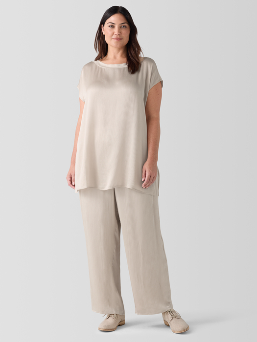 Striated Silk Satin Bateau Neck Top - Eileen Fisher Outlet
