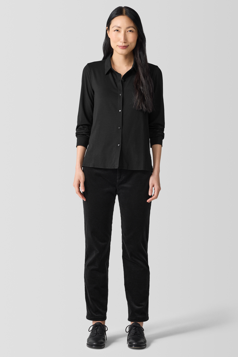 Washed Organic Cotton Poplin Classic Collar Long Shirt - Eileen Fisher Outlet