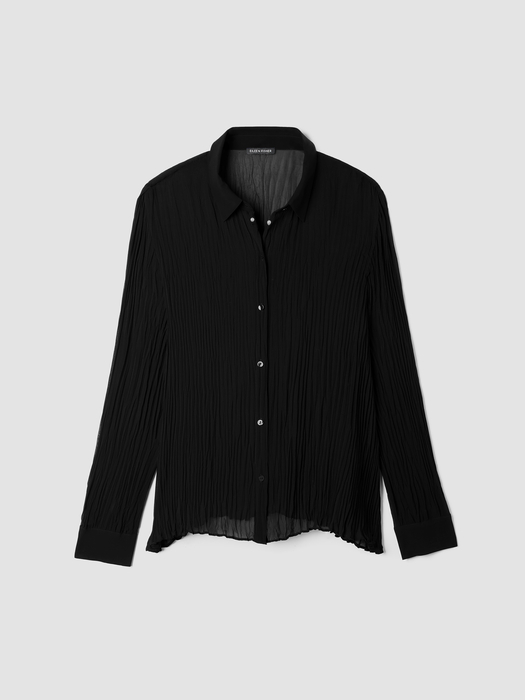 Crinkled Sheer Silk Georgette Classic Collar Shirt - Eileen Fisher Outlet