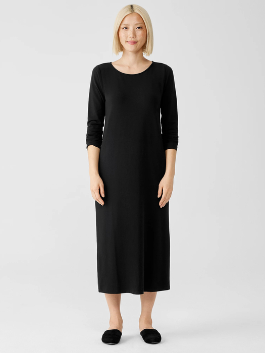 Stretch Jersey Knit Jewel Neck Dress - Eileen Fisher Outlet