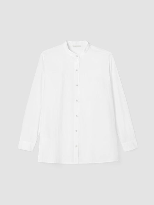 Washed Organic Cotton Poplin Band Collar Shirt - Eileen Fisher Outlet