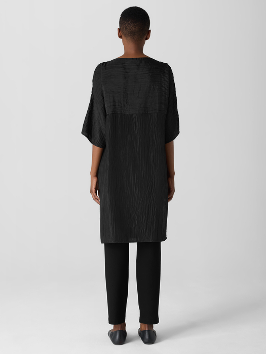 Textured Silk Jacquard Bateau Neck Long Top - Eileen Fisher Outlet