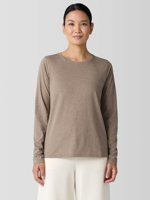 Mélange Fine Organic Cotton JerseyLong-Sleeve Tee - Eileen Fisher Outlet