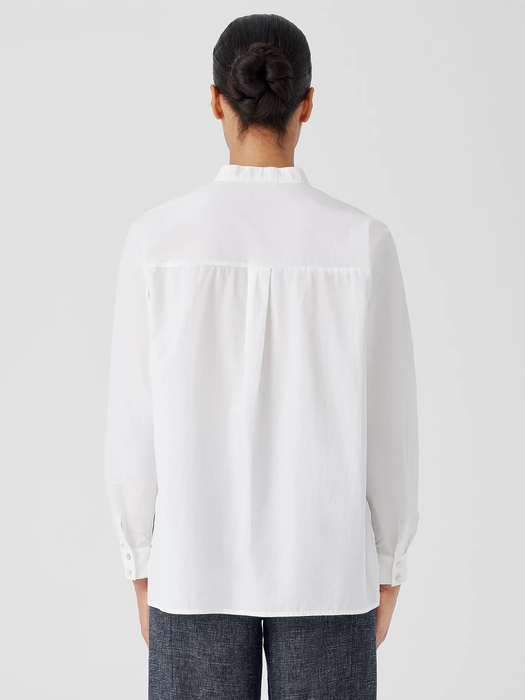 Washed Organic Cotton Poplin Band Collar Shirt - Eileen Fisher Outlet