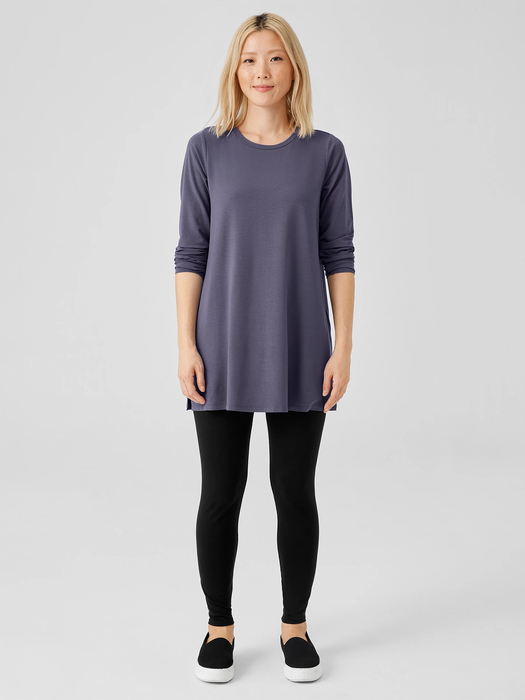 Stretch Jersey Knit Crew Neck Long Top - Eileen Fisher Outlet