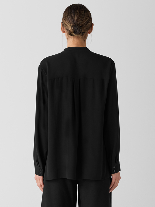 Silk Georgette Crepe Band Collar Shirt - Eileen Fisher Outlet