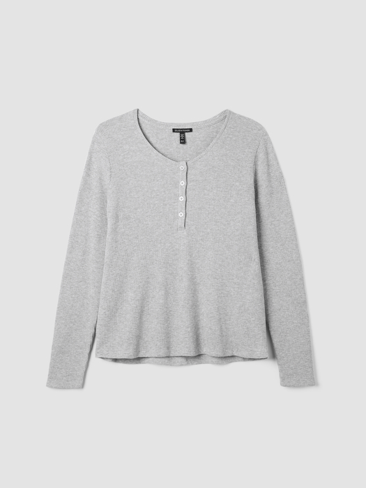 Mélange Organic Cotton Waffle Henley Sleep Top - Eileen Fisher Outlet