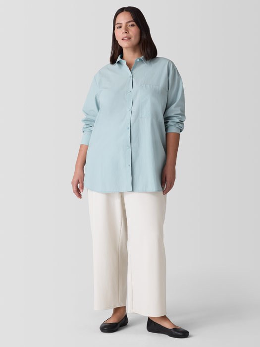 Washed Organic Cotton Poplin Classic Collar Long Shirt - Eileen Fisher Outlet