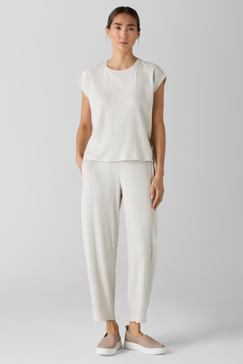 Textured Stretch Rib Round Neck Top - Eileen Fisher Outlet