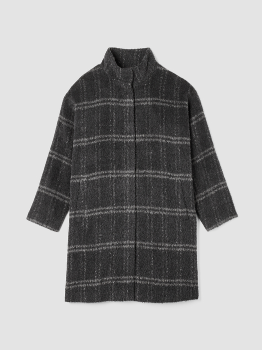 Luxe Alpaca Windowpane Stand Collar Coat - Eileen Fisher Outlet