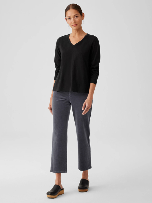 Organic Cotton Slub V-Neck Top - Eileen Fisher Outlet
