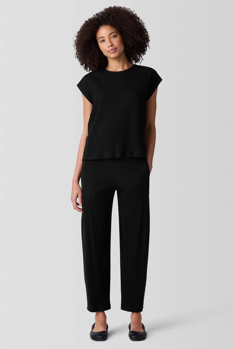 Textured Stretch Rib Round Neck Top - Eileen Fisher Outlet