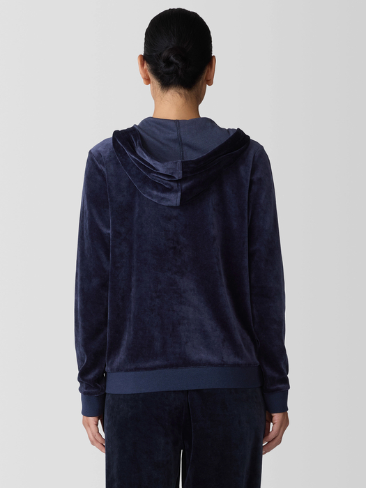 Cozy Velour Knit Hooded Jacket - Eileen Fisher Outlet